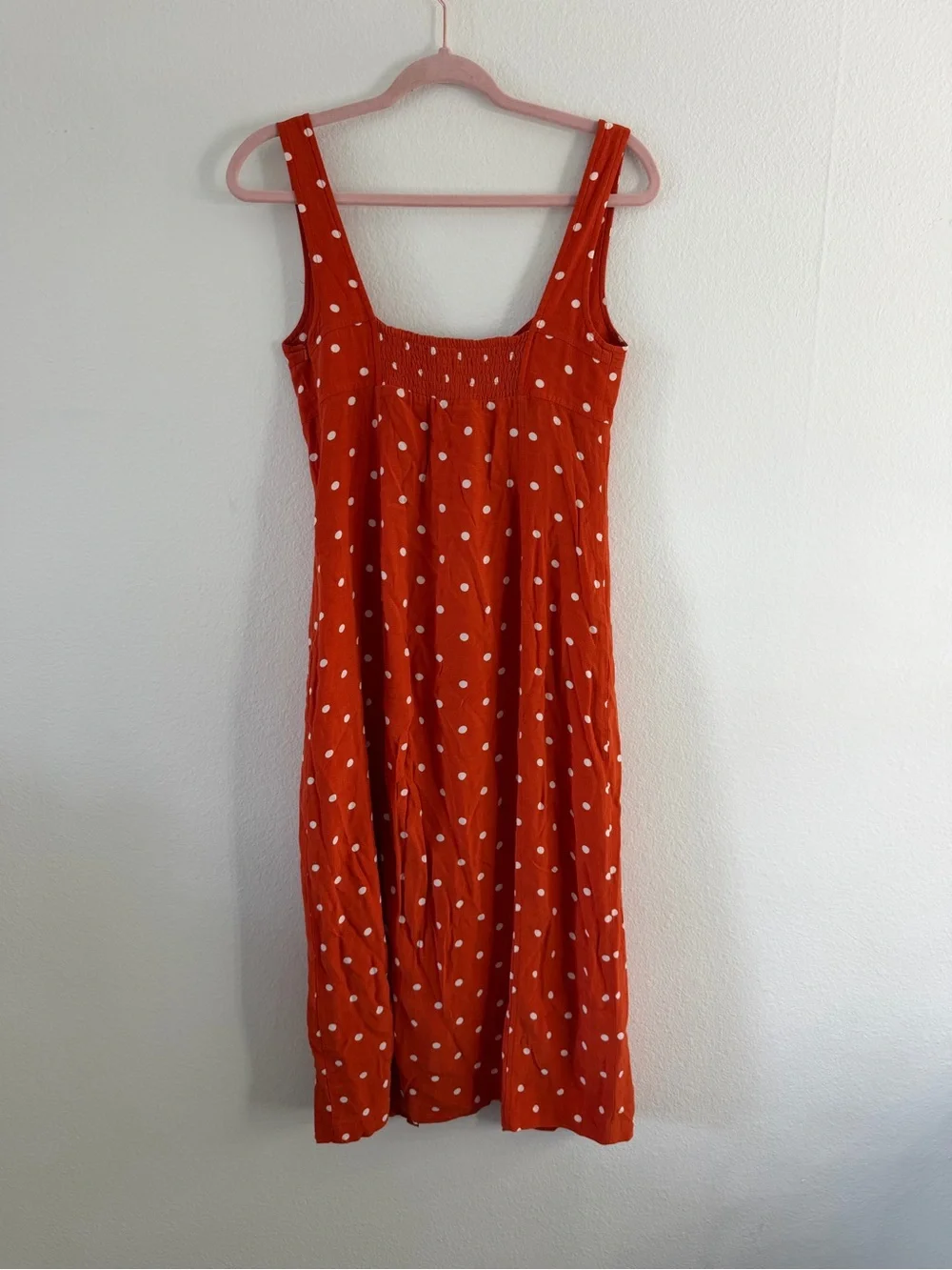 Maeve Anthropologie Orange Polka Dot Midi Dress with Front Slit Size 2 - Picture 5 of 7